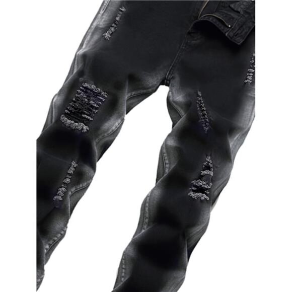 NWT Men's Black Distressed Straight Leg Jeans - Picture 3 of 6